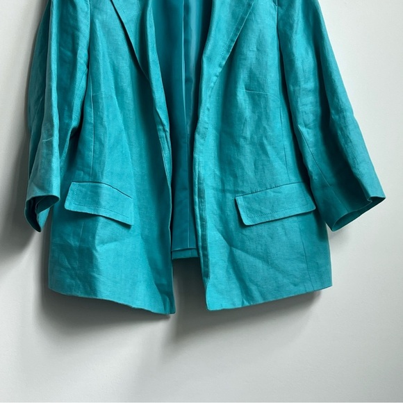 Talbots 100% Linen Jacket Turquoise Lined Womens 16W Classic Coastal Blazer Open - Picture 4 of 10